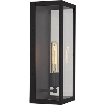  John Timberland Cornell Modern Outdoor Wall Light Fixtures Set Of 2 Sand Black 16" Clear Glass Panels For Post Exterior Barn Deck House
