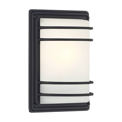  John Timberland Habitat 11" High Modern Outdoor Wall Sconce Light Fixture Mount Porch House Exterior Weatherproof Black Metal Frosted Glass Shade