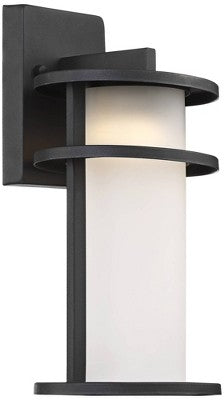  John Timberland Aline Modern Outdoor Wall Light Fixtures Set Of 2 Black Metal LED 13" White Frosted Glass For Post Exterior Barn Deck
