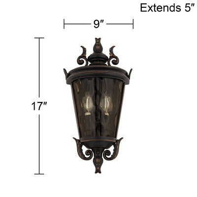  John Timberland Casa Marseille Rustic Outdoor Wall Light Fixture Veranda Bronze Scroll 17" Champagne Hammered Glass For Post Exterior Barn Deck House