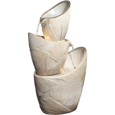  John Timberland Three Urn With Leaves Rustic Cascading Outdoor Floor Water Fountain With LED Light 30" For Yard Garden Patio Home Deck Porch Exterior