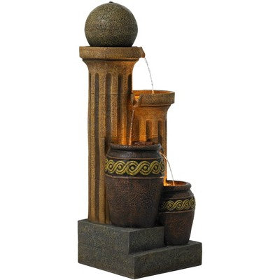  John Timberland Sphere Jugs And Column Rustic Cascading Outdoor Floor Water Fountain With LED Light 50" For Yard Garden Patio Home Deck Porch House