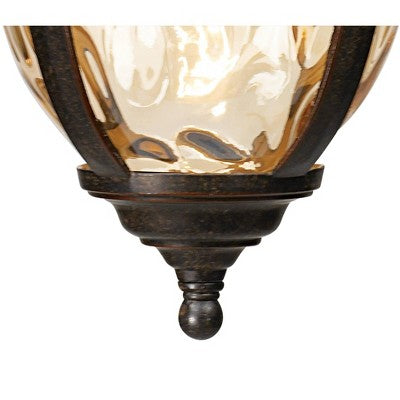  John Timberland Bellagio Rustic Outdoor Hanging Light Bronze 18" Champagne Hammered Glass Damp Rated For Post Exterior Barn Deck House Porch Patio