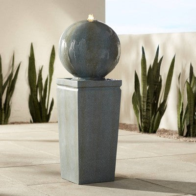  Ball And Pillar 34 1/4" High Large Modern Indoor Outdoor Decor Faux Stone Floor Fountain With Light LED Bubbler Outside Garden Patio