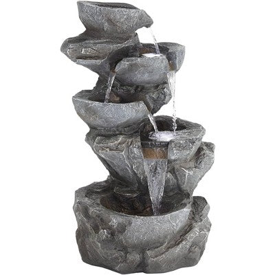  Five Bowl 40 1/2" High Large Zen Modern Indoor Outdoor Decor Gray Resin Floor Fountain With Light LED Waterfall Outside Garden Patio