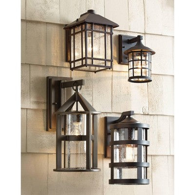  John Timberland Argentine Rustic Farmhouse Outdoor Wall Light Fixture Bronze 17" Clear Seedy Cylinder Glass For Post Exterior Barn Deck House Porch