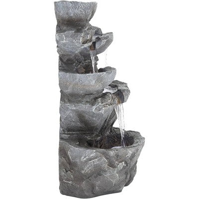  Five Bowl 40 1/2" High Large Zen Modern Indoor Outdoor Decor Gray Resin Floor Fountain With Light LED Waterfall Outside Garden Patio