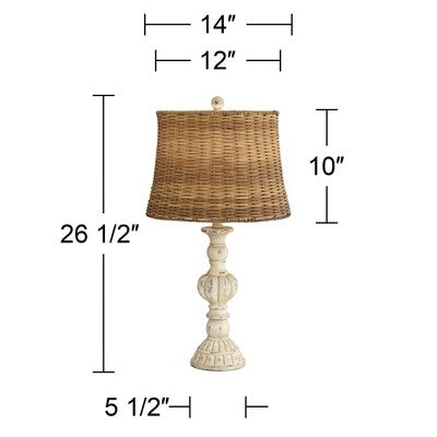  John Timberland Trinidad Country Cottage Table Lamps 26 1/2" High Set Of 2 Antique White Candlestick Rattan Tapered Drum Shade For Bedroom Living Room