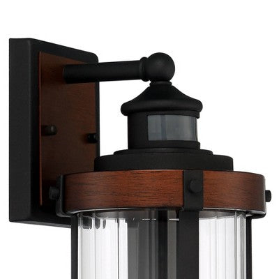  John Timberland Stan Industrial Outdoor Wall Light Fixture Dark Faux Wood Black Motion Sensor 15 1/2" Clear Glass For Post Exterior Barn Deck House