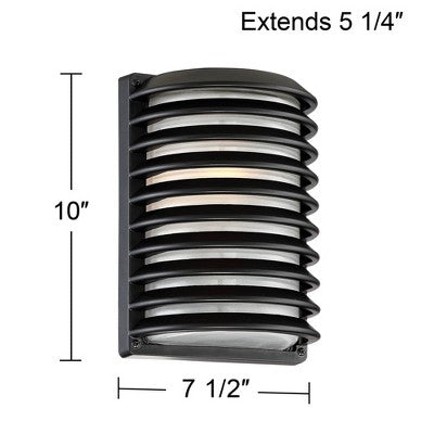  John Timberland Modern Outdoor Wall Light Fixtures Set Of 2 Black Grid 10" Frosted Glass For Post Exterior Barn Deck House Porch Yard Posts Patio Home