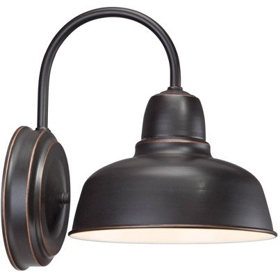  John Timberland Urban Barn Industrial Rustic Wall Light Sconces Set Of 2 Oil Rubbed Bronze Hardwire 8 1/2" Fixture Gooseneck Arm For Bedroom Bathroom