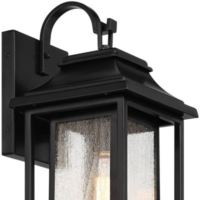  John Timberland Cecile 18 1/4" High Mission Framed Box Outdoor Wall Light Fixture Mount Porch House Waterproof Shiny Black Aluminum Seeded Glass Shade
