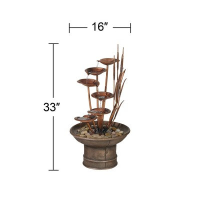  John Timberland Water Lilies And Cat Tails Rustic Cascading Outdoor Floor Water Fountain 33" For Yard Garden Patio Home Deck Porch House Exterior Roof
