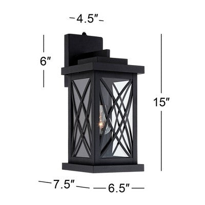  John Timberland Woodland Park Mission Outdoor Wall Light Fixtures Set Of 2 Black Metal Dusk To Dawn 15" Clear Glass For Post Exterior Barn Porch