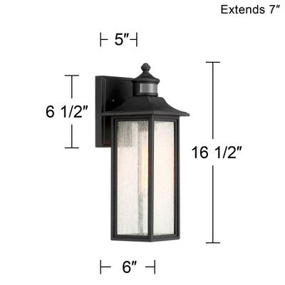  John Timberland Mission Outdoor Wall Light Fixtures Set Of 2 Black Motion Sensor 16 1/2" Seeded Glass For Post Exterior Barn Deck