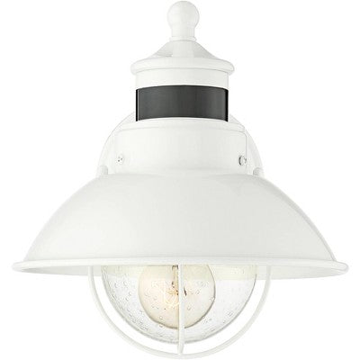  John Timberland Oberlin Rustic Industrial Farmhouse Outdoor Barn Light Fixture White Dusk To Dawn Motion Sensor 9" Clear Seedy Glass For Exterior Deck