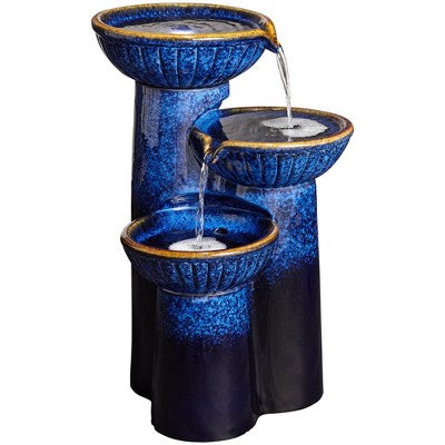  John Timberland Modern Outdoor Floor Water Fountain With Light LED 26 3/4" High Cascading Bowls For Yard Garden Patio Deck