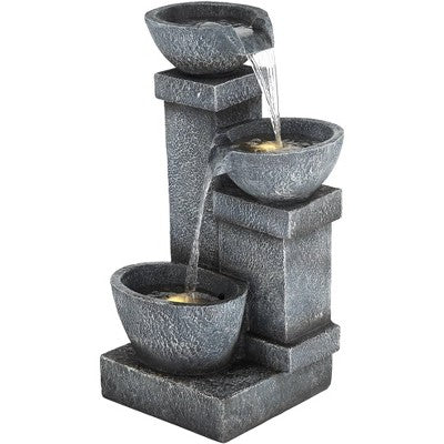  Three Bowls 32 1/4" High Large Modern Indoor Outdoor Decor Gray Faux Stone Floor Fountain With Light LED Cascading Outside Garden