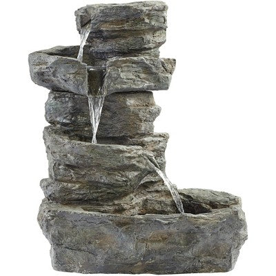  John Timberland Zen Outdoor Floor Water Fountain With Light LED 22" High 4 Tiered Cascading Rock For Yard Garden Patio Deck Home