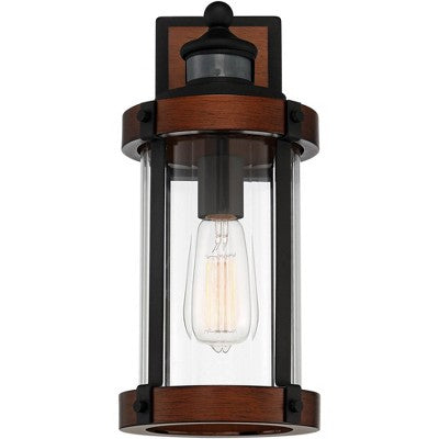  John Timberland Stan Industrial Outdoor Wall Light Fixture Dark Faux Wood Black Motion Sensor 15 1/2" Clear Glass For Post Exterior Barn Deck House
