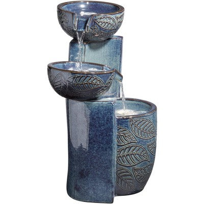  John Timberland Summer Leaves Cascading Bowls Modern Outdoor Floor Water Fountain With LED Light 26" For Yard Garden Patio Deck Porch House Exterior