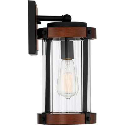  John Timberland Stan Industrial Outdoor Wall Light Fixture Dark Faux Wood Black 13 1/2" Clear Glass For Post Exterior Barn Deck House Porch Yard Patio
