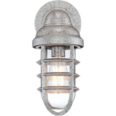  John Timberland Marlowe Industrial Outdoor Wall Light Fixture Galvanized Cage 13 1/4" Clear Glass For Post Exterior Barn Deck House Porch Yard Patio
