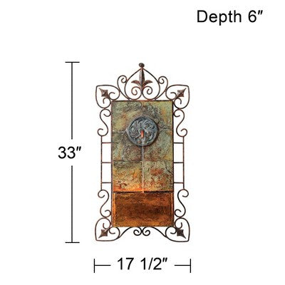  Ibizi 33" High Large Rustic Traditional Indoor Outdoor Decor Faux Stone Wall Fountain With Light LED Iron Scroll Outside Garden