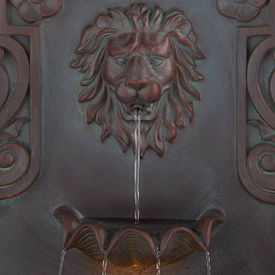  John Timberland Lion Head Rustic 2 Tier Outdoor Wall Water Fountain With LED Light 31 1/2" For Yard Garden Patio Home Deck Porch Exterior Balcony