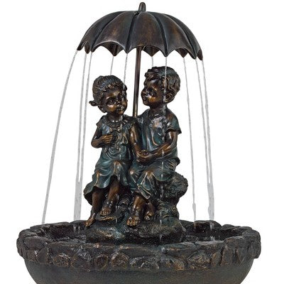  John Timberland Boy And Girl Under Umbrella Modern Outdoor Water Fountain 40" For Yard Garden Patio Home Deck Porch House Exterior Balcony Roof Decor