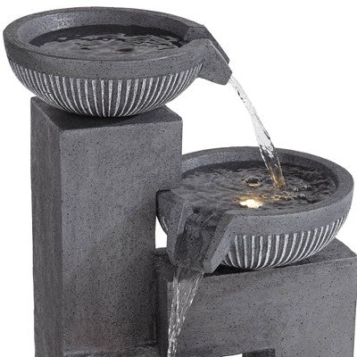  John Timberland Casava Modern 4-Bowl Cascading Outdoor Floor Water Fountain With LED Light 33" For Yard Garden Patio Home Deck Lawn Porch