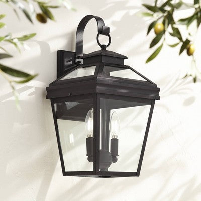  John Timberland Stratton Street Rustic Outdoor Wall Light Fixture Texturized Black 16 1/2" Clear Glass For Post Exterior Barn Deck House Porch Yard