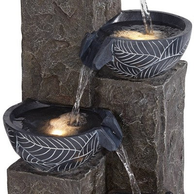  John Timberland Bali Rustic 4-Tier Cascading Bowls Outdoor Floor Water Fountain With LED Light 32 3/4" For Yard Garden Patio Home Deck