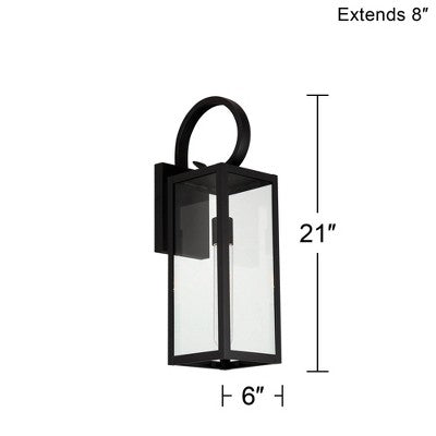  John Timberland Modern Outdoor Wall Light Fixtures Set Of 2 Deep Black 21" Clear Glass For Post Exterior Barn Deck House Porch