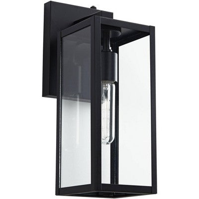  John Timberland Titan Modern Outdoor Wall Light Fixtures Set Of 2 Mystic Black Dusk To Dawn 14" Clear Glass For Post Exterior Barn Deck