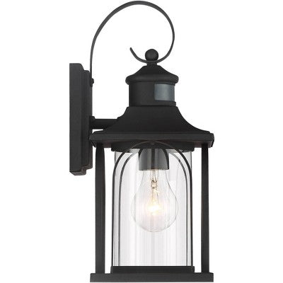  John Timberland Adaes Mission Outdoor Wall Light Fixture Textured Black Motion Sensor 14 1/4" Clear Glass For Post Exterior Barn Deck House Porch Yard
