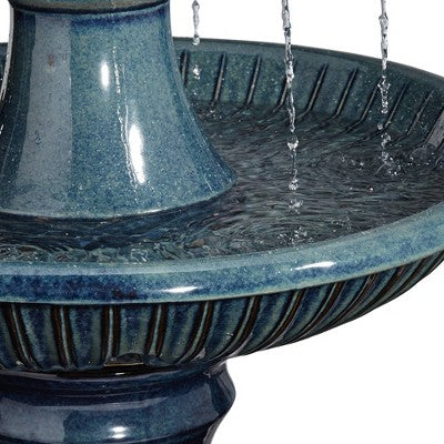  Formentera 46" High Large Italian Indoor Outdoor Decor Teal Blue Ceramic Floor Fountain With Light LED 3-Tier Outside Garden Patio