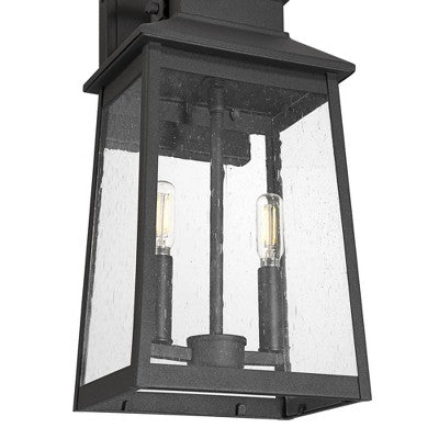  John Timberland Jubliee 17 1/4" High Modern Outdoor Wall Light Fixture Mount Porch House Exterior 2-Light Weatherproof Black Metal Clear Glass Shade