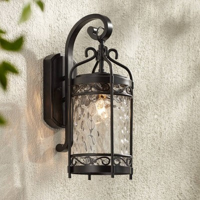  John Timberland Paseo Outdoor Vintage Wall Light Fixture Matte Black 19" Clear Hammered Glass For Post Exterior Barn Deck House Porch Yard Posts Patio