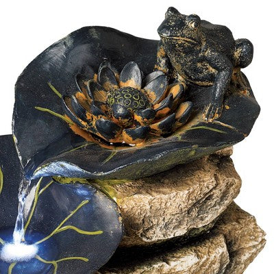  John Timberland Frog And Four Lily Pad Rustic Cascading Outdoor Floor Water Fountain With LED Light 21" For Yard Garden Patio Home Deck Porch Exterior