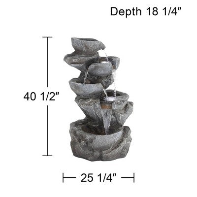  Five Bowl 40 1/2" High Large Zen Modern Indoor Outdoor Decor Gray Resin Floor Fountain With Light LED Waterfall Outside Garden Patio