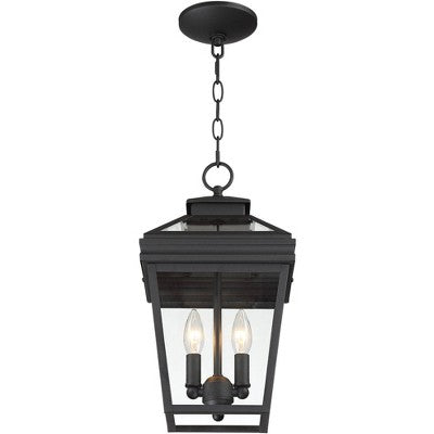  John Timberland Stratton Street Rustic Outdoor Hanging Light Textured Black Lantern 16 1/2" Clear Glass For Post Exterior Barn Deck House Porch Yard