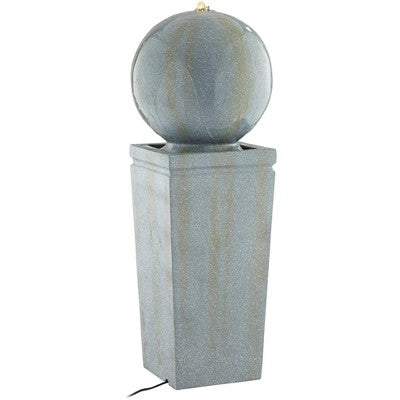  Ball And Pillar 34 1/4" High Large Modern Indoor Outdoor Decor Faux Stone Floor Fountain With Light LED Bubbler Outside Garden Patio