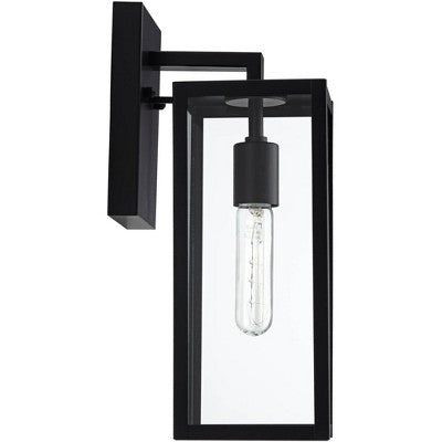  John Timberland Titan Modern Outdoor Wall Light Fixtures Set Of 2 Mystic Black Dusk To Dawn 14" Clear Glass For Post Exterior Barn Deck