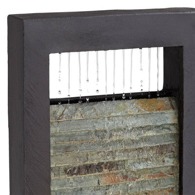  Stave 48" High Large Modern Indoor Outdoor Decor Cream Slate Stone Floor Fountain With Light LED Waterfall Outside Garden Patio Yard