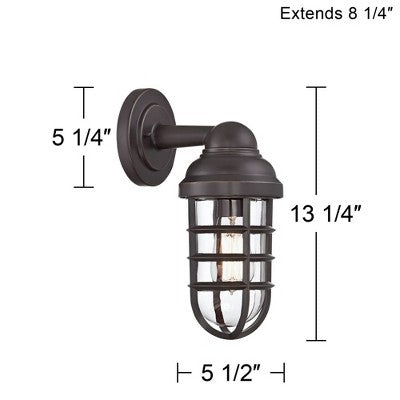  John Timberland Marlowe Industrial Outdoor Wall Light Fixture Galvanized Metal Cage 13 1/4" Clear Glass For Post Exterior Barn Deck House Porch Yard