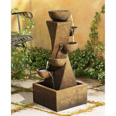  John Timberland Cascading Bowls Rustic Cascading Bowls Outdoor Floor Water Fountain With LED Light 27 1/2" For Yard Garden Patio Home Deck Porch