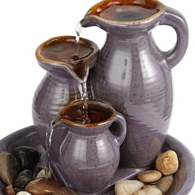  John Timberland Triple Jug Rustic Zen Cascading Indoor Tabletop Water Fountain 9" For Table Office Desk Home Bedroom House Living Room Relaxation