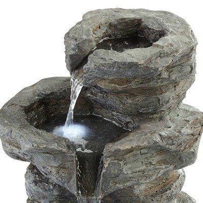  John Timberland Zen Outdoor Floor Water Fountain With Light LED 22" High 4 Tiered Cascading Rock For Yard Garden Patio Deck Home
