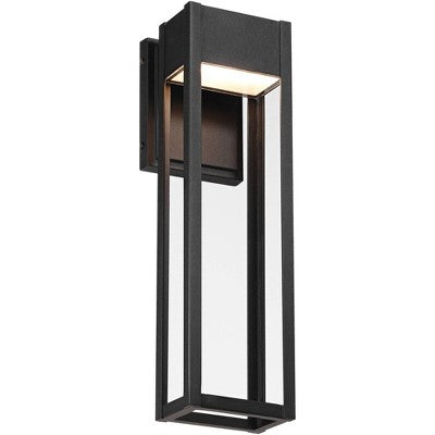  John Timberland Austin 16" High Modern Outdoor Wall Light Fixture Mount Porch House LED Bulb Weatherproof Sand Black Finish Aluminum Glass Shade